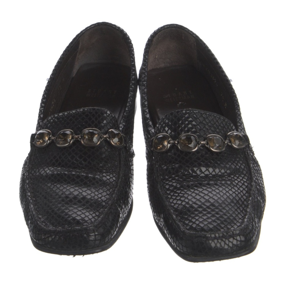 Stuart Weitzman Embossed Leather Crystal Embellishments Loafers - Picture 2 of 2